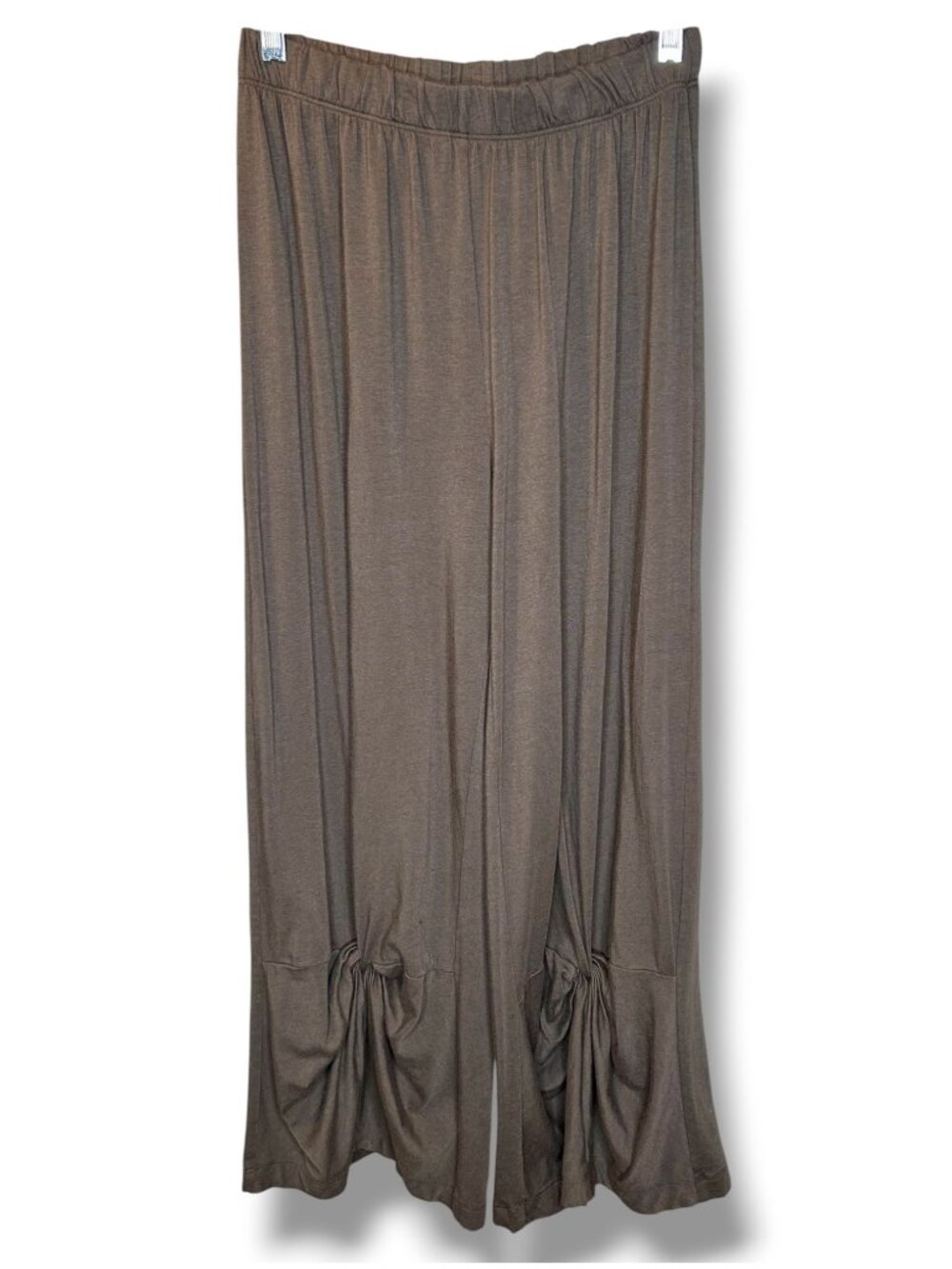 Chalet Et Ceci Wide-Leg gray taupe Pants Stretch Ruched Hem lagenlook elastic